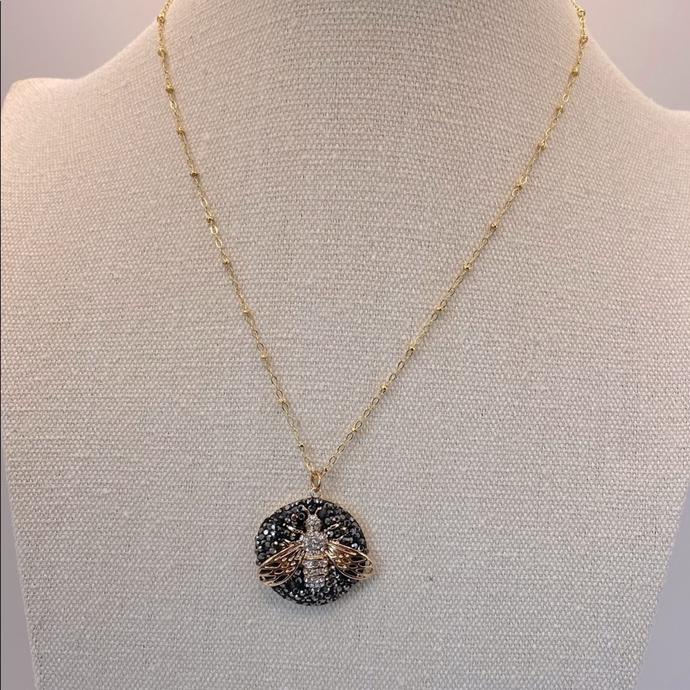 Gold and Black Bee Pendant Necklace